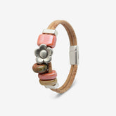 Bracelet in Natural Cork with Ceramic Beads and Silver Flower
